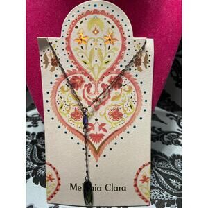 Melania Clara Gunmetal Y necklace with blue stones